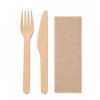 Wooden Fork,Knife & Napkin Set